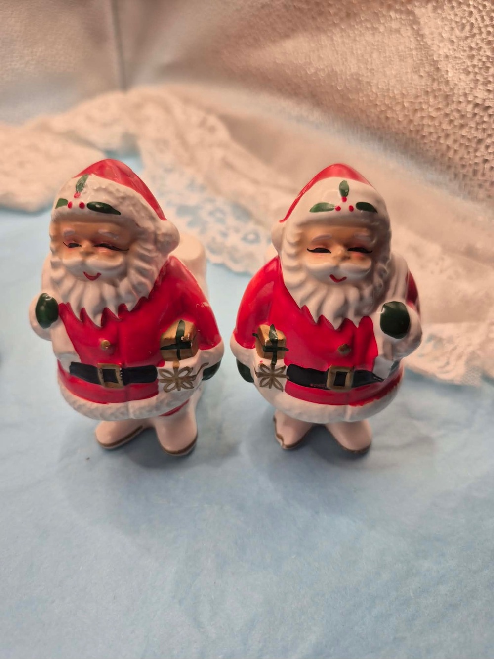 Vintage MCM Santa Claus Figurine Pair - 1950s Christmas Candle Holders NAPCO